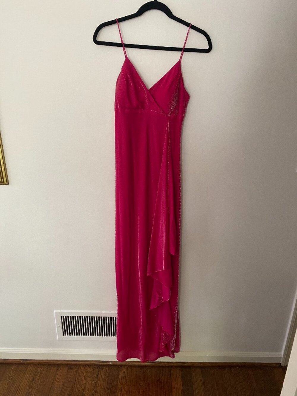 VTG 1990s De Laru Hot Pink Metallic Ruffle Gown Barbiecore Prom Formal Size 10
